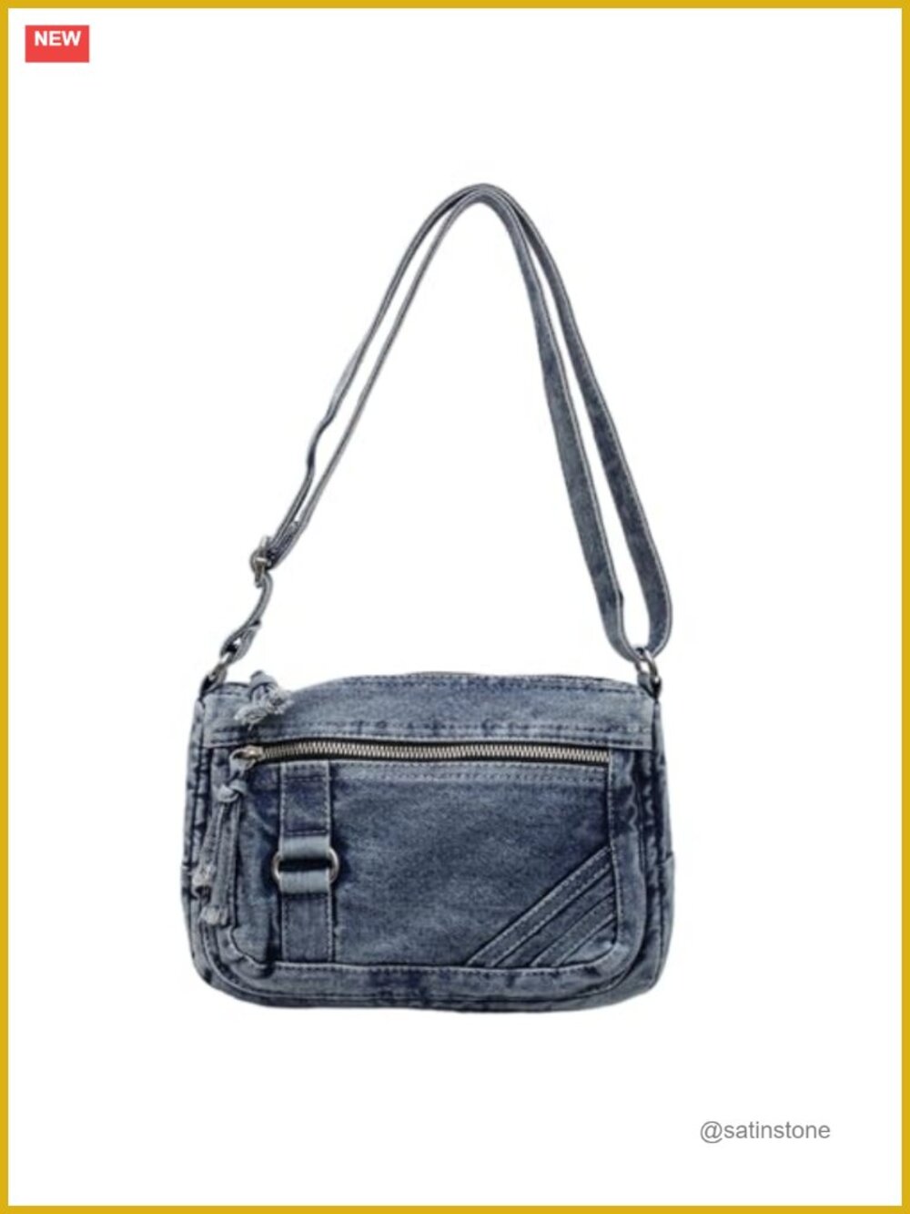 Washed Denim Crossbody Bag Small Jean Purse Adjustable Strap Casual
